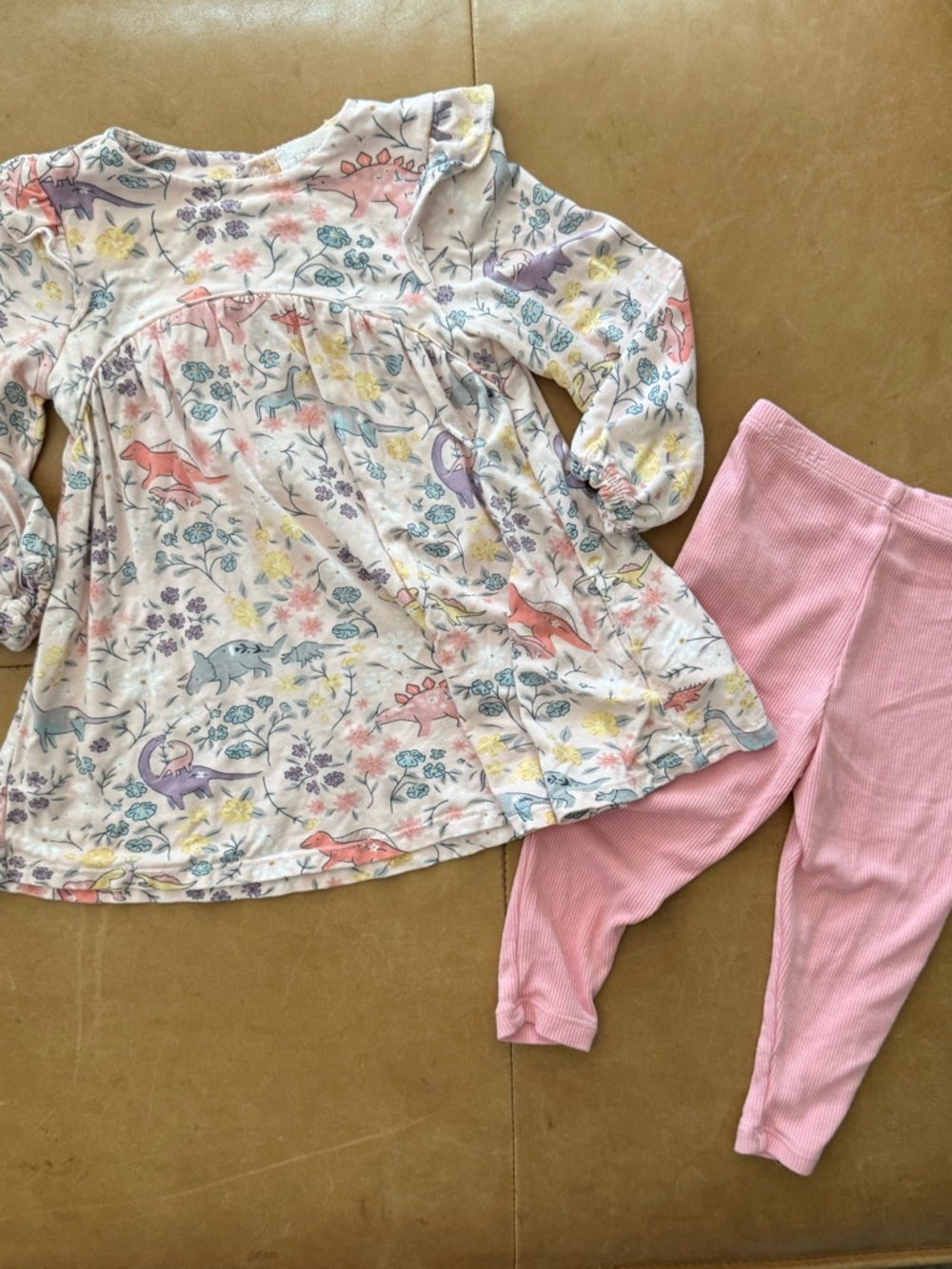 Angel Dear Pink Dinosaur Floral Top and Pink Leggings Set